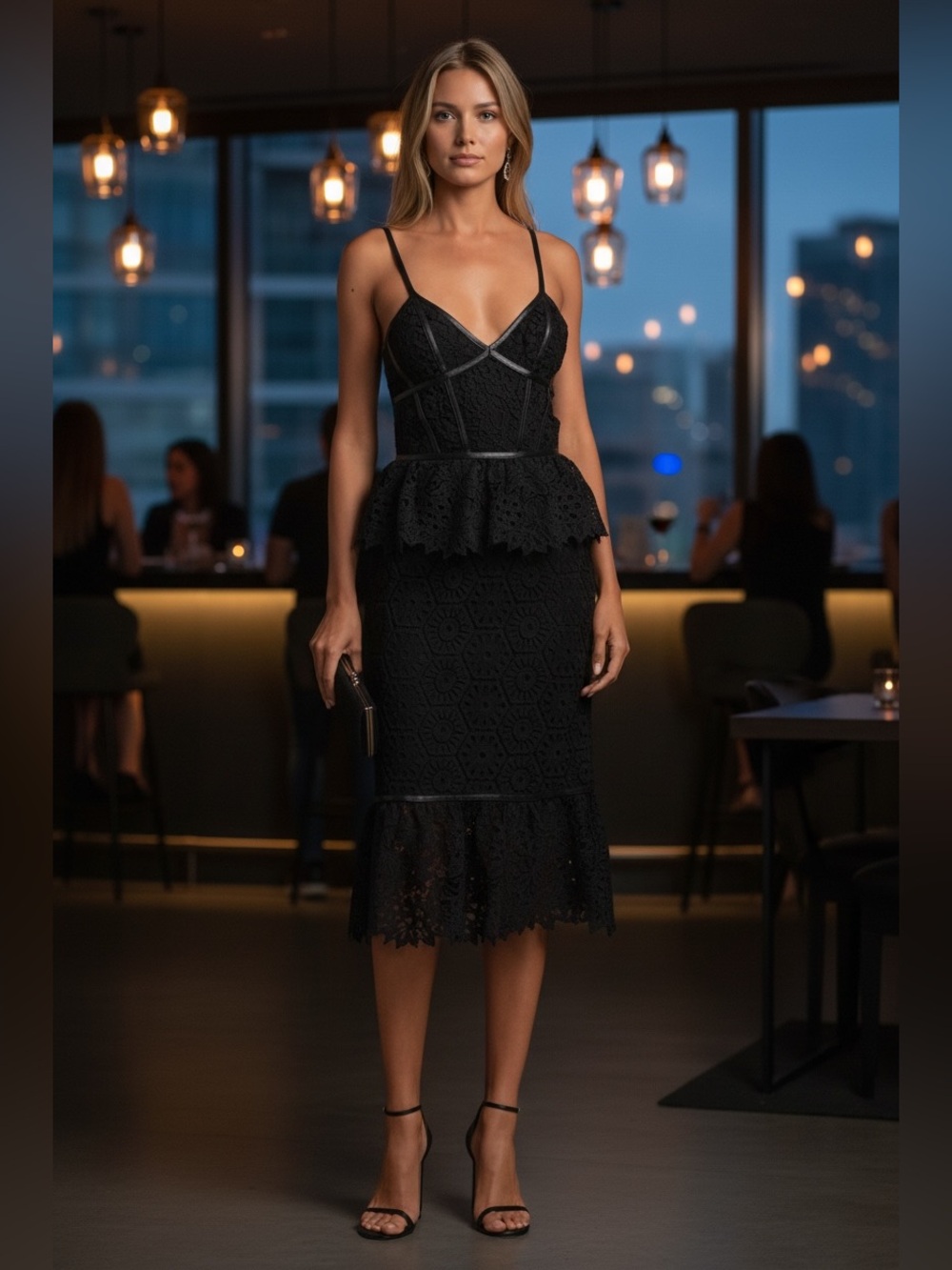 Prabal Gurung New Lace Bustier Leather Trim Midi Dress Size 6